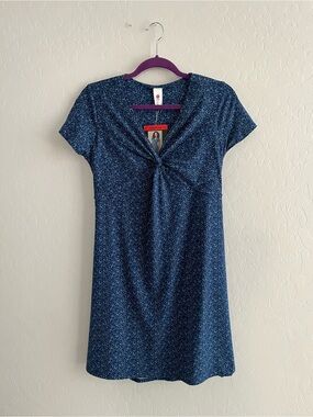 BNWT Blue Speckled Twist-Front Short Sleeve Dress